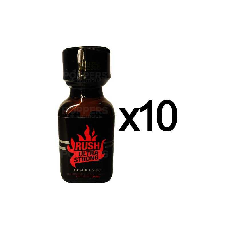 Lot de 10 Poppers Rush Ultra Strong black label 24 ml